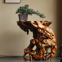 Yijia boxwood monolithic flower table flower stand vase indoor porch home cultural and entertainment ornaments wood art collection