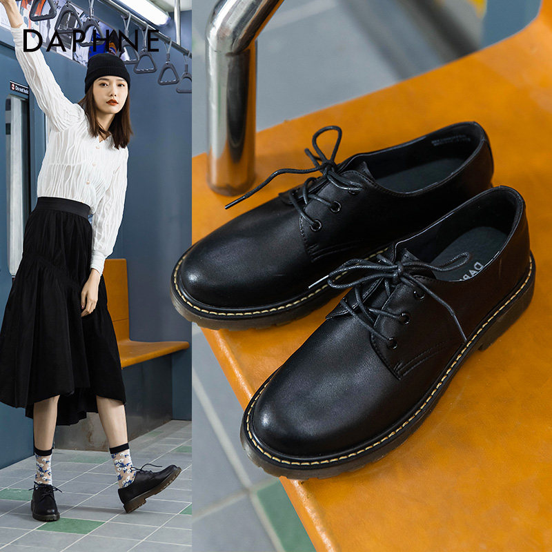 Daphne women shoes small leather shoes women Inn Wind 2022 springtime new bag shoes women coarse heel flat bottom 100 hitch shoes children