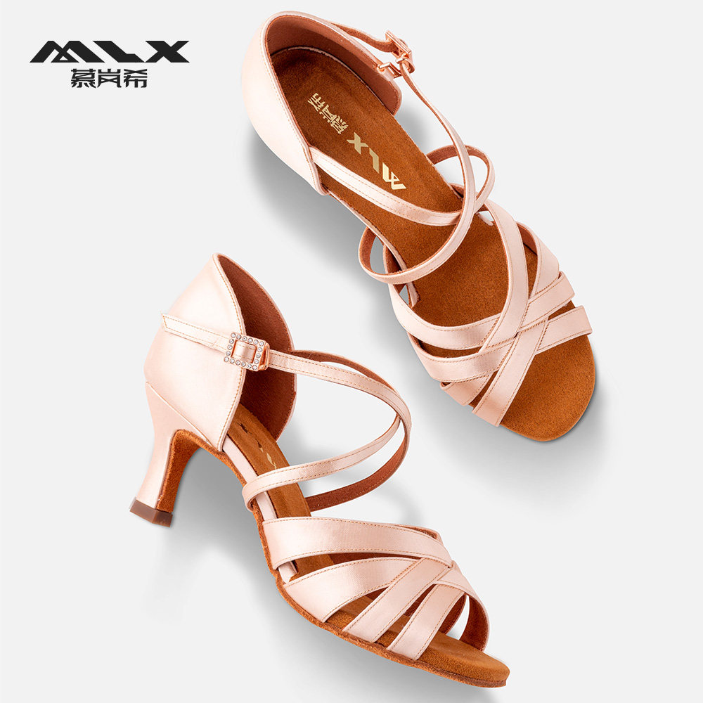 Mülench's new Latin dance shoes adult female medium high heel soft bottom satin professional national standard dance Lumba precisely dance shoes-Taobao