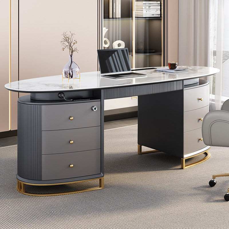 Study desk bookcase combination light luxury simple modern design computer desk home slate oval desk