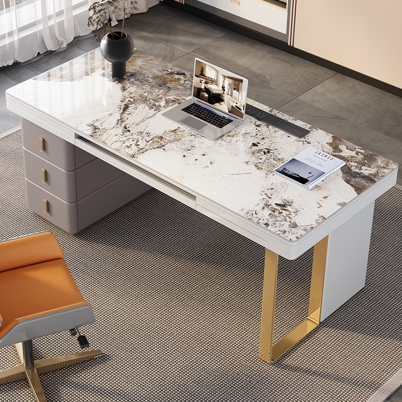 Postmodern light luxury desk high-end desktop computer computer desk study bright slate desk 1 4 meters desk