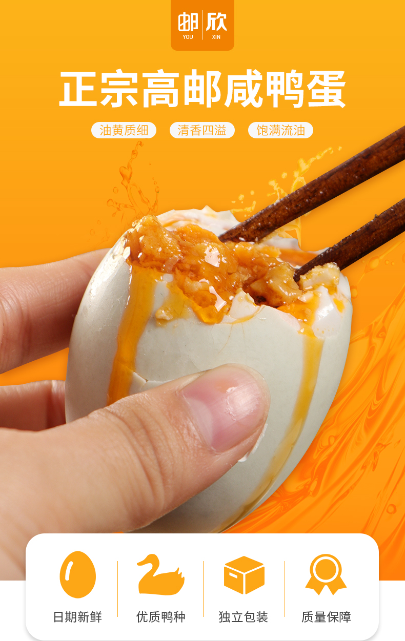 邮欣 高邮正宗流油咸鸭蛋20枚 70-75g特大蛋 图1