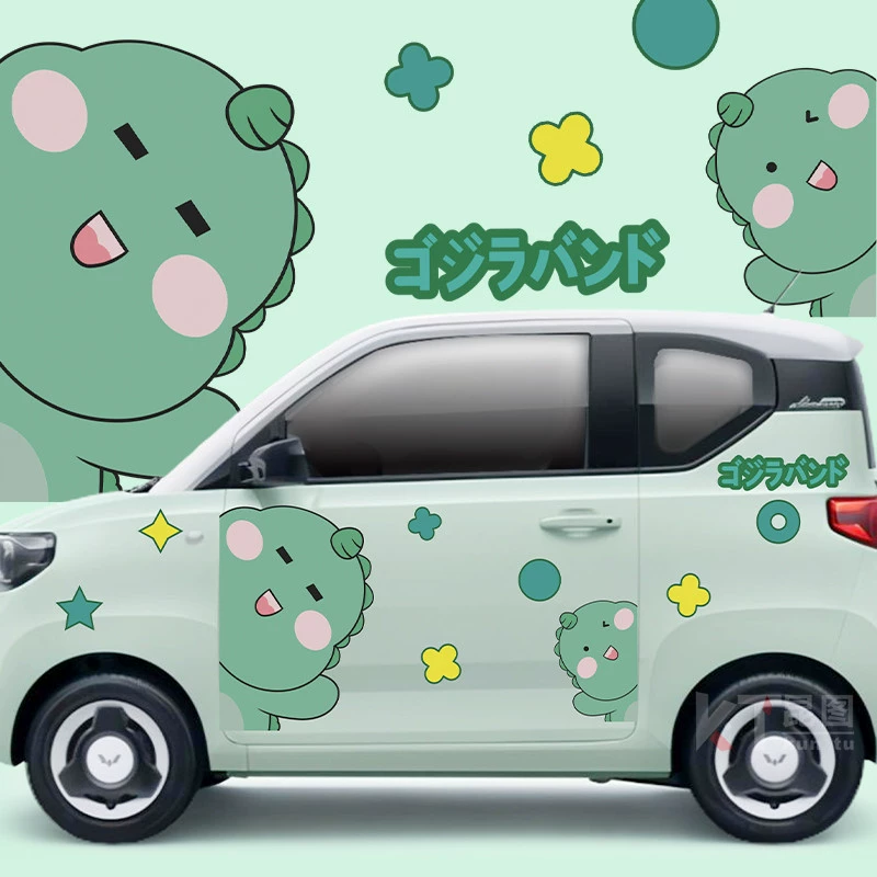 Wuling Hongguang miniev macaron nhãn dán xe hơi khủng long nhỏ phim hoạt hình trang trí kiến ​​nhỏ kem nhãn dán xe hơi dán decal xe oto tem sườn xe ô tô 