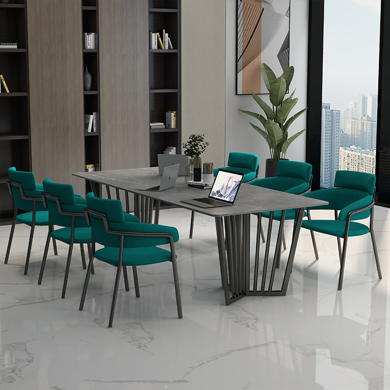 Light luxury slate marble conference table strip workbench modern minimalist rectangular negotiation office desk and chair combination