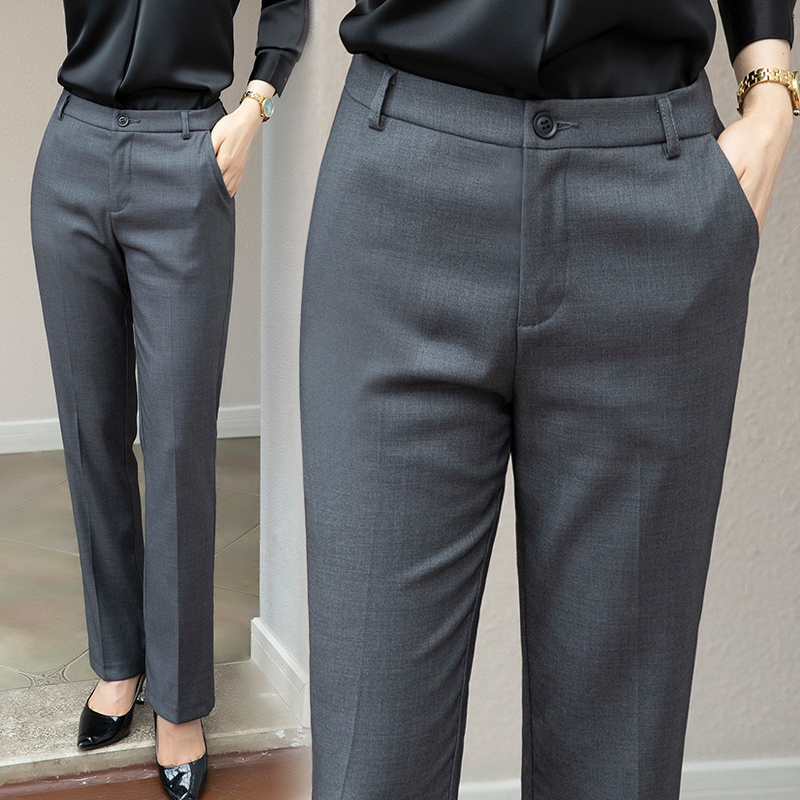 Women's Cropped Work Pants, Spring and Autumn Style, Slim Fit, Tapered Suit Pants, Petite Size, Slimming, Drapey, Gray Straight-Leg Trousers