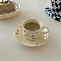 ins romantic French small crowdmilk yellow ceramic letter coffee cup disc with iron cup afternoon tea flower tea cup hanging ear cup