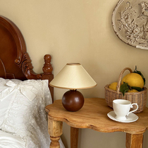 ins wind American retro solid wood table lamp Bedroom wood ball bed headlights Ancient Wind Folk Juku Decorative Pendulum atmosphere lamp