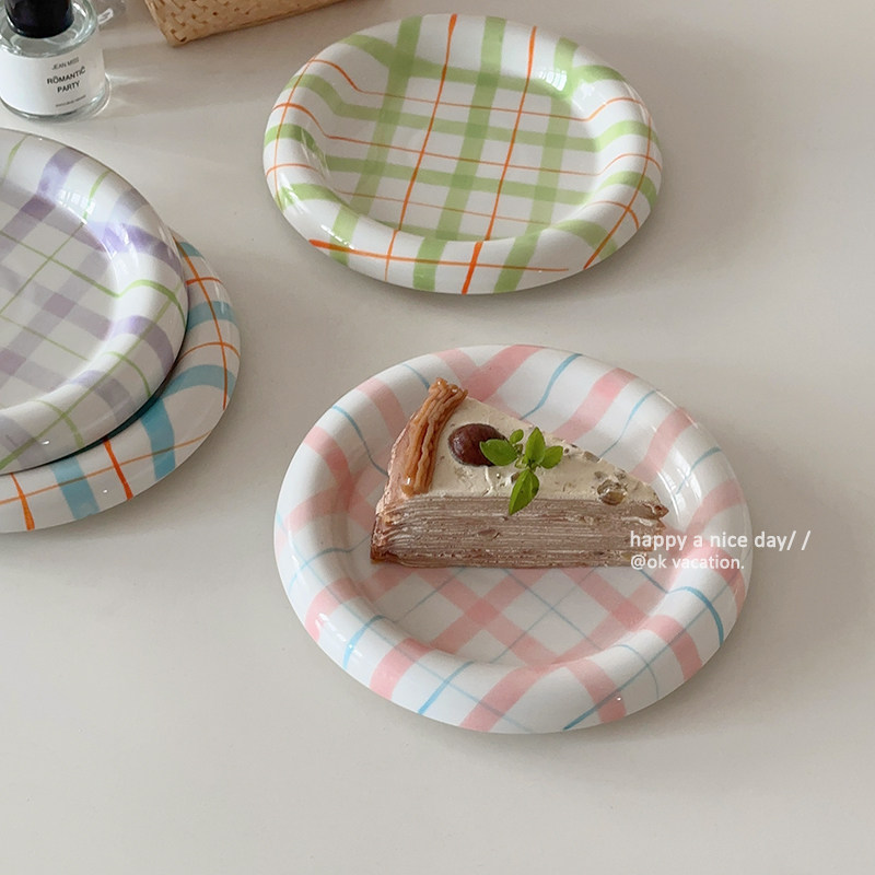 South Korea Ins fresh hand painted tattooed chubby disc breakfast vlog open box swings with high face value ceramic plates 