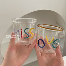 LOVE manual solid colour letter high boron silicon glass cup milk juice coffee with iron cup ice American gift