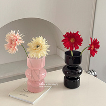 Han Style Ins Brief Retro Glass Vase Home Pendulum water Flowers Inserts with light and luxurious desktop soft-mounted decorations