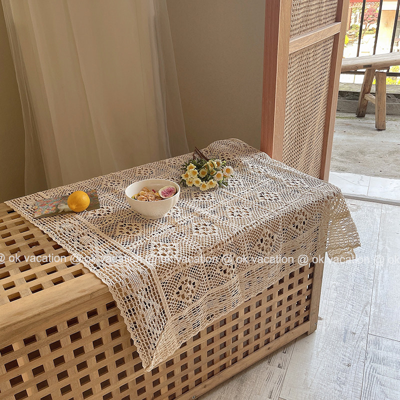 ins wind pure cotton tablecloth placemat crochet lace hollow simple pastoral solid color tablecloth shooting background cloth props