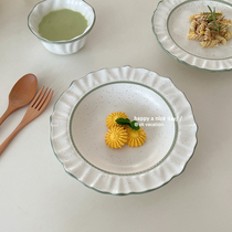 Ins Wind Korea Wind irregular lace matte Sesame Ordering Pan Pastry Dish Dish Tray dish Dish Dish dish Dish Ceramic Cutlery