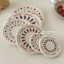 ins south korea wind retro printed cotton thread ring heat insulation cushion cup cushion dinner plate cushion table anti-slip table cushion decoration