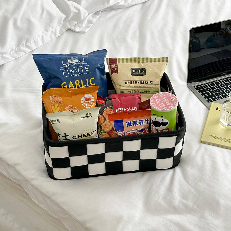 Nordic Black And White Chessboard Lattice Containing Box tea table Snack Cloth Art Containing cosmetics Miscellaneous Tabletop containing basket 
