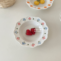 ins wind retro hand painted crushed flowers cherry pattern straw hat pan with pasta salapan dessert western dining tray good looking deep dish