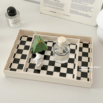 ins cream black and white acrylic chessboard lattice containing object tray Xuanguan tea room toilet cosmetic storage