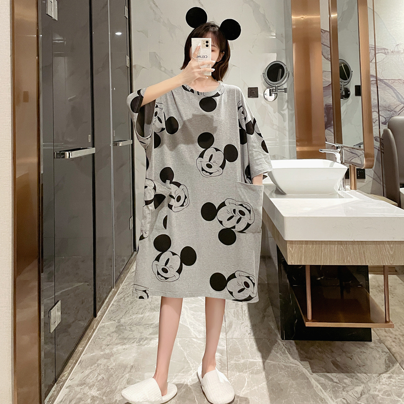2021 new cotton nightgown women's summer short-sleeved large size fat MM pajamas loose maternity home wear 200 pounds
