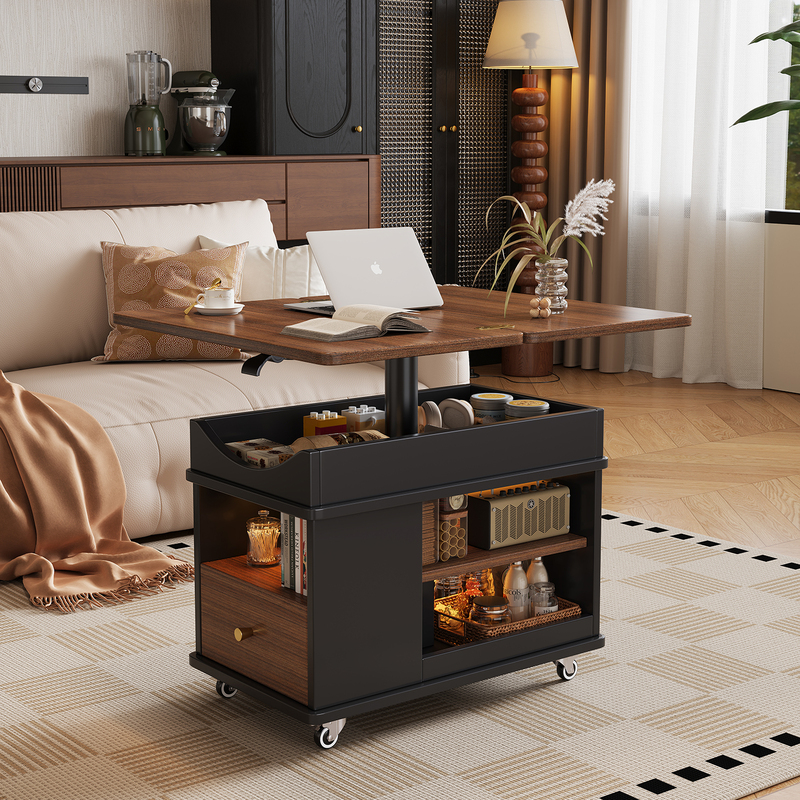 Movable Side Table, Foldable Lift-Up Coffee Table, Small Apartment Living Room, Home Balcony, Small Tea Table, Tea Stand, Sofa Side Cabinet