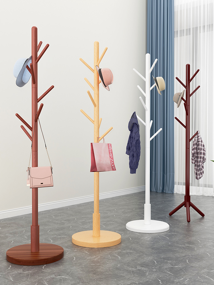 Solid wooden cap rack Bedroom Simple household drying rack landing modern single rod mount hanger rack