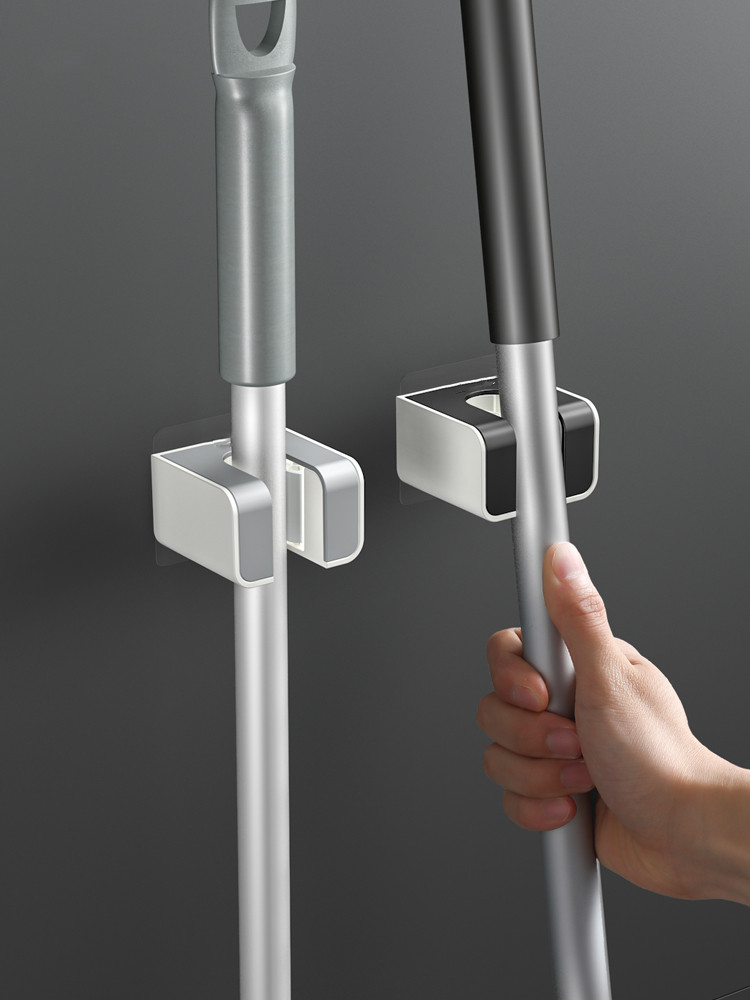 Powder room powerful mop hook free punch wall hanging fixed clip mop clip artifact mop hanger storage shelf