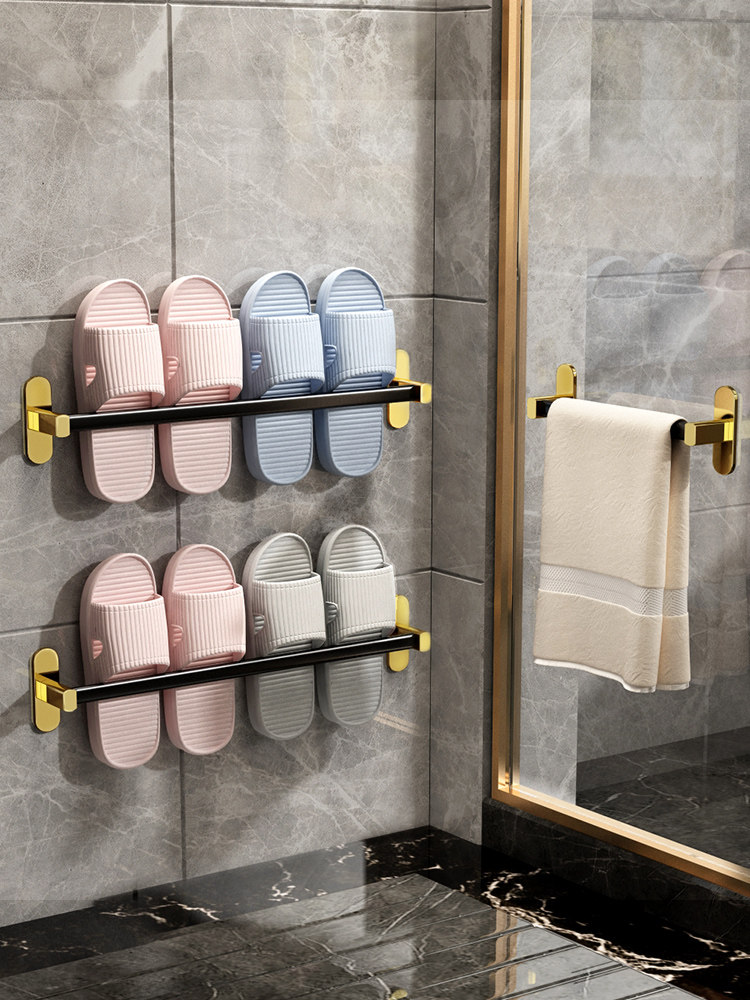 Free Punch Bathroom Slippers Rack Light Lavish Wall-mounted Wall Makeup Room Shoe Rack Containing Viner Stainless Steel Shelve