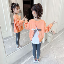Girls sweater spring clothing 2021 new foreign style fake two-piece middle and big childrens Korean version top childrens spring and autumn fashionable childrens clothing