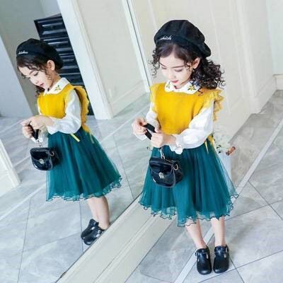 Girls' dress 2021 spring new foreign style children's suit princess dress girl Korean style spring and autumn tutu skirt (