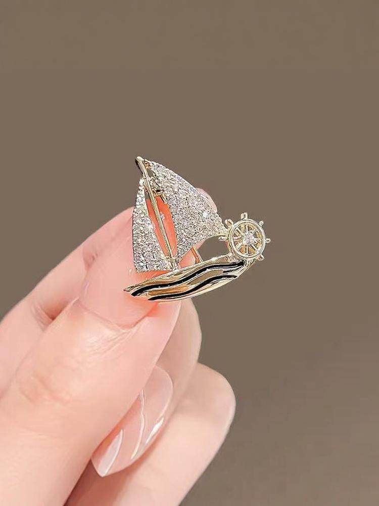Outlet Brand Clearance Sale Discount Bargain Sailboat Smooth Sailing Brooch Versatile Accessory Exquisite and Fashionable