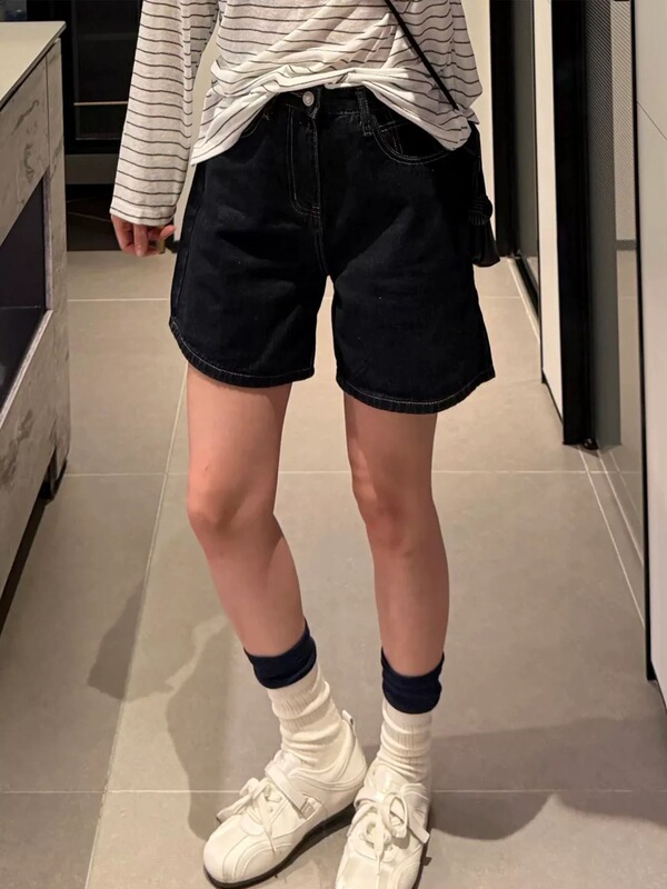 Mumu Ziz 2026 Summer New American Retro High-Waisted Loose Wide-Leg Straight Denim Shorts for Women, Casual and Versatile