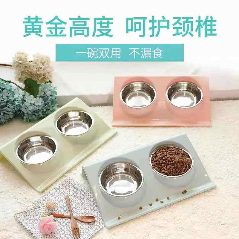 Dog Basin Dog Bowl Cat Bowl double bowl Bowl Pooch Bowl Kitty Water Bowl anti-rice bowl Pet Supplies