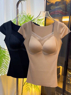 One-piece top with chest pad, autumn and winter thermal underwear, women's shaping top, thickened autumn and winter german velvet belly-control bottoming shirt