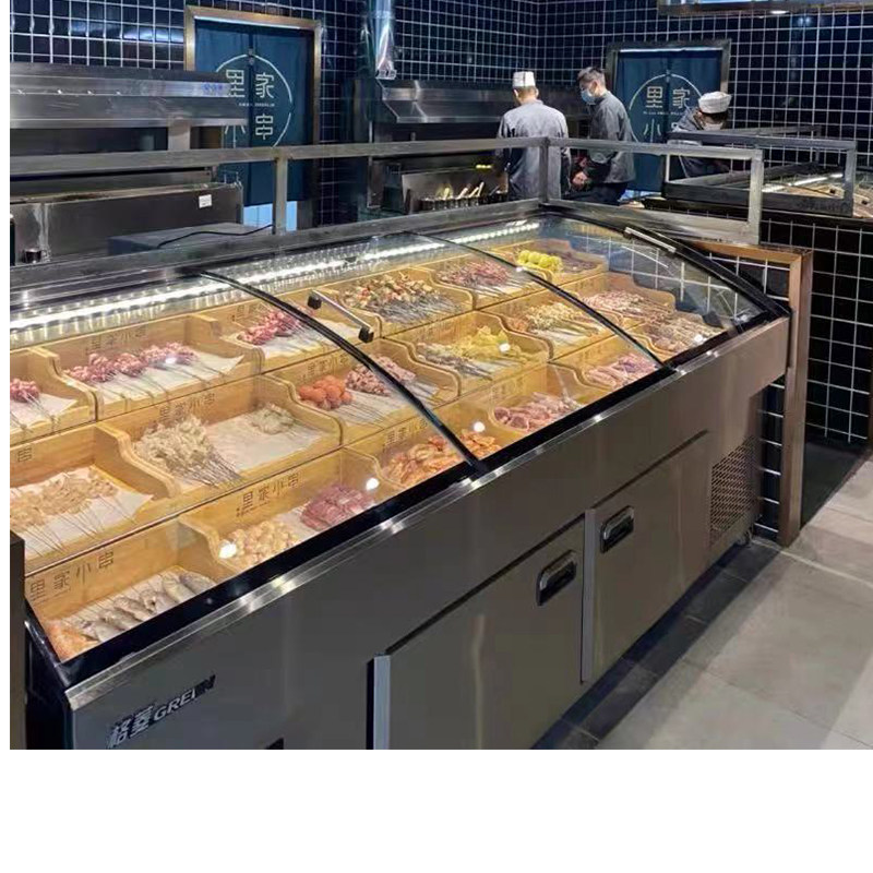 Garing Barbecue Display Cabinet Refrigerated Commercial Ladder Ice Table Hotel Food Preservation Cabinet Stainless Steel Fruit Bailing Freezer