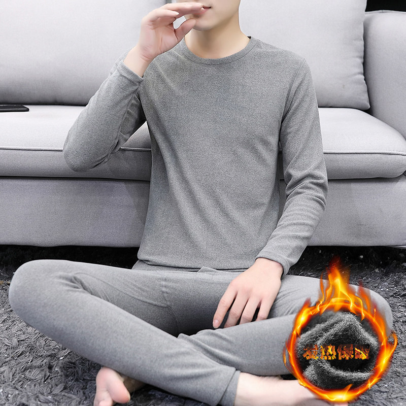 Adolescent winter Derong autumn clothes sanitary pants men's soil seamless heating pants double-sided German velvet cotton sweater set