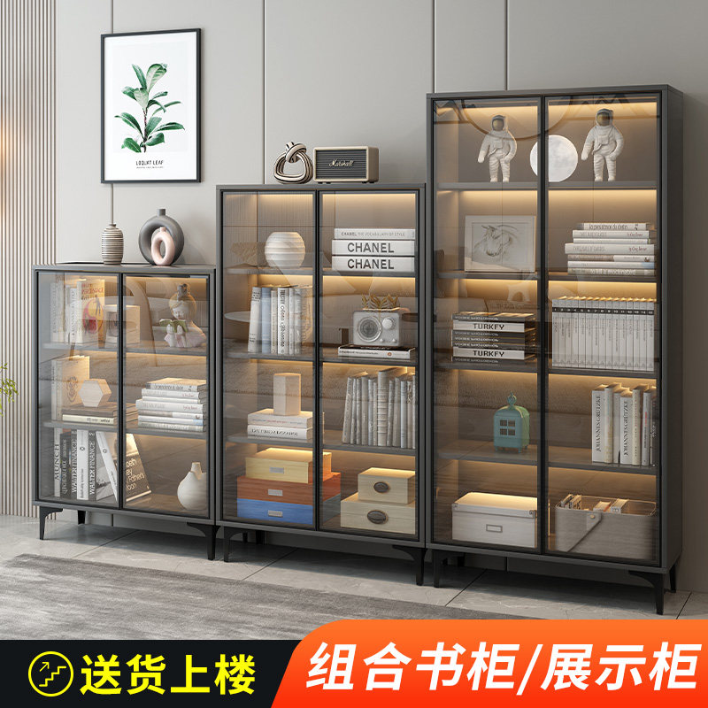Bookcase with dustproof tempered glass door modern minimalist bookshelf rack home Lego model display cabinet against the wall