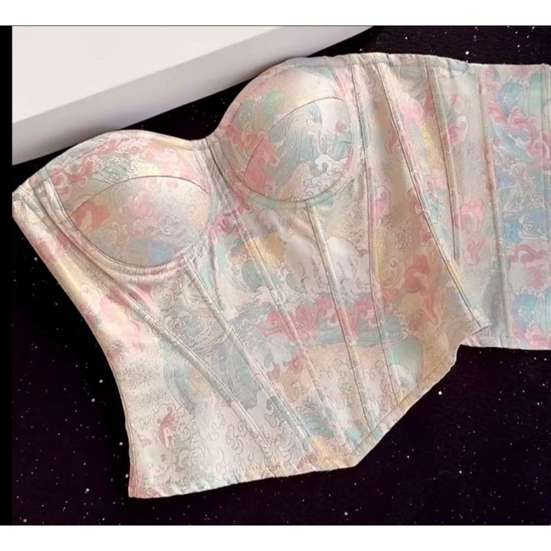 New Chinese-Style Oil Painting Jacquard Body-Shaping Top with Back Zipper, Cinched Waist, Slimming, Everyday Wear, Fishbone Corset New Chinese-Style Oil Painting Jacquard Body-Shaping Top with Back Zipper, Cinched Waist, Slimming, Everyday Wear, Fishbone Corset