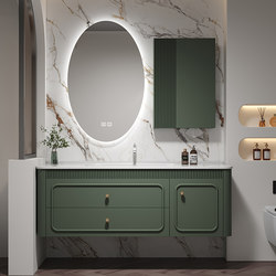 2025 New arrival Dark Green Bathroom Cabinet Ceramic Integrated Basin French Bathroom Washbasin Combination Washbasin Oak