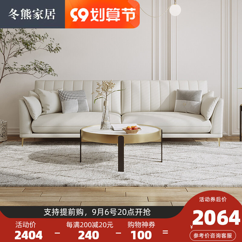 Dongxiong technology cloth leather sofa wabi-sabi wind Nordic light luxury living room small apartment modern minimalist white fabric sofa