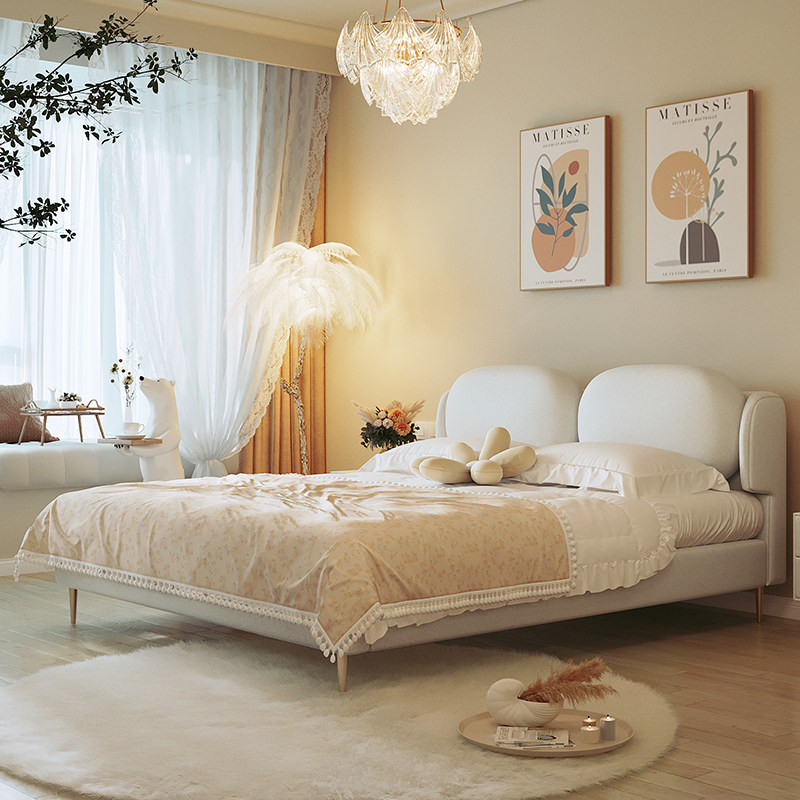 Winter Bear North Europe Light Luxury Style Bedroom Double Cloth Bed 1 8m Modern minimalist technology cloth soft bag bed