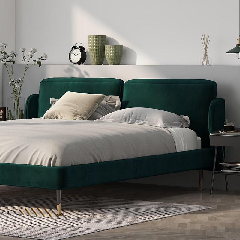 Original design bed light luxury bed Nordic modern minimalist bedroom color soft bag net red small apartment wrought iron double bed