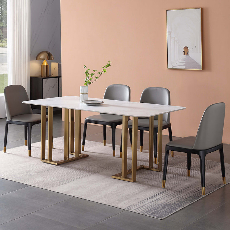 Italian minimalist rock slab dining table and chair combination modern minimalist Nordic home light luxury small apartment rectangular rice table