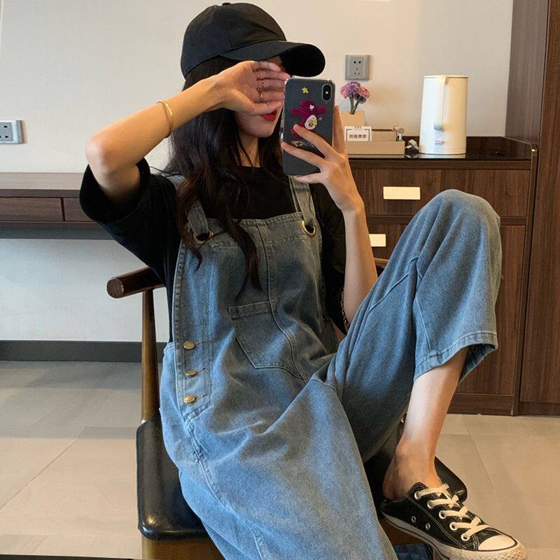 2021 summer new hug bag pants Korean version loose straight drum high waist thin section width legs 90% jeans schoolgirl pants