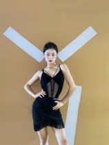 CHICA Meichen dance suit black new hollow backless Latin dance professional practice suit tassel skirt for female adults