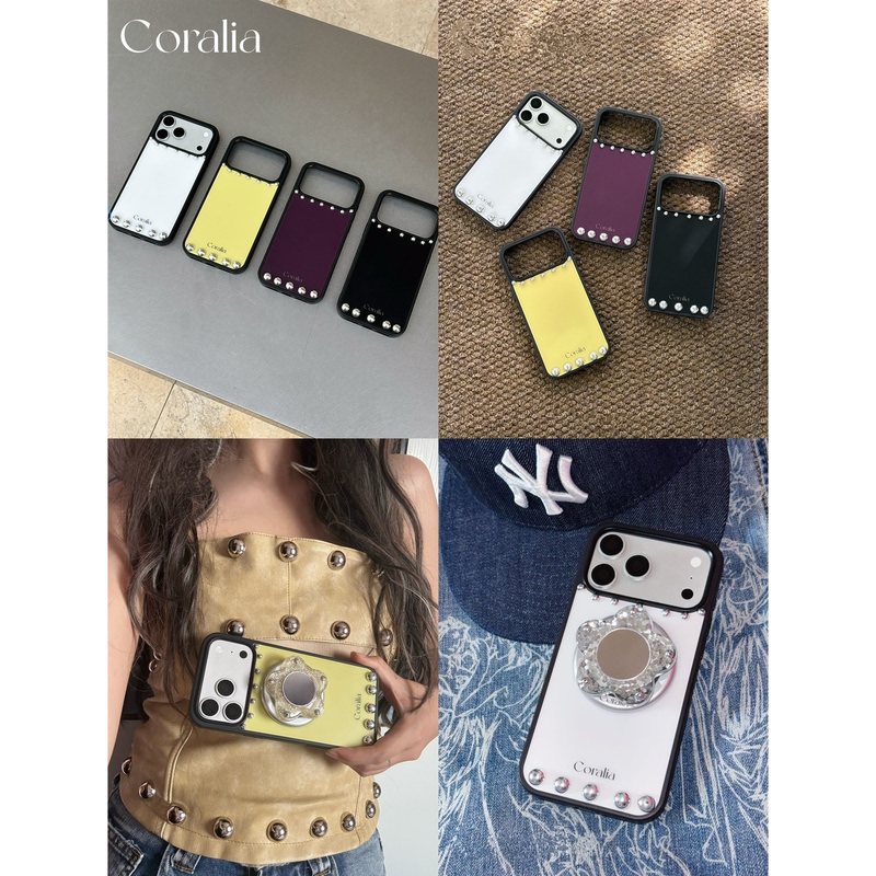 Coralia Original Design Exclusive Stylish Silver Three-Dimensional Rivet-Decorated Solid Color Magnetic Phone Case with Matte Texture, Full Coverage, Can Be Used as a Stand, Trendy Four Colors