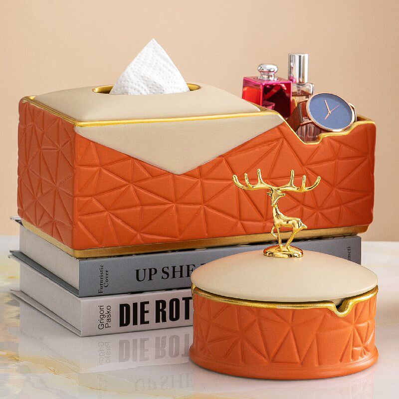 Creative Home Living Room Anti-Fly Ash Ceramic With Lid Tobacco Cylinder Modern Minimalist Personality Trend Light And Luxurious Ashtray Hem