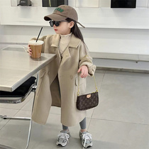 Korean girls woolen coat super cute casual windbreaker 2024 spring and autumn new baby loose khaki coat
