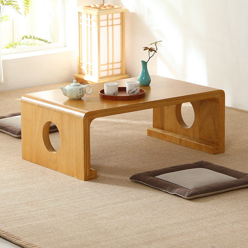 Solid wood kang table home balcony bay window small tea table tatami table Zen Japanese style floor low table tea table piano table