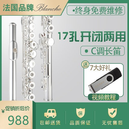 French Blanche flute instrument beginner professional playing 16 17-hole silver-plated opening and closing dual-purpose flute instrument