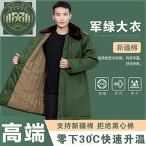 Old-fashioned military coat plus velvet and thickened long cotton coat for men and women Northeastern large cotton-padded jacket cold storage cold-proof clothing military green large cotton-padded coat