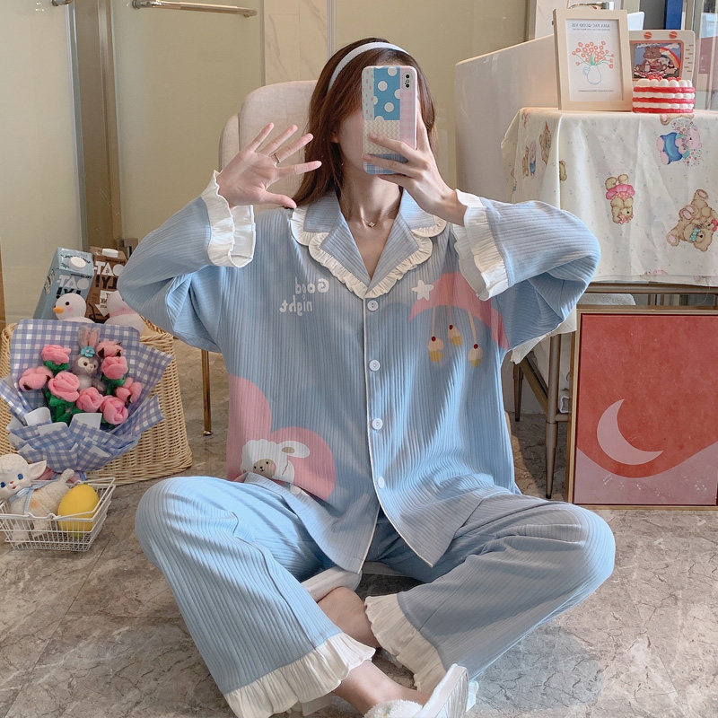 Angelina zl cotton pajamas women's spring and autumn ins style long-sleeved 2022 new cotton home service two-piece set