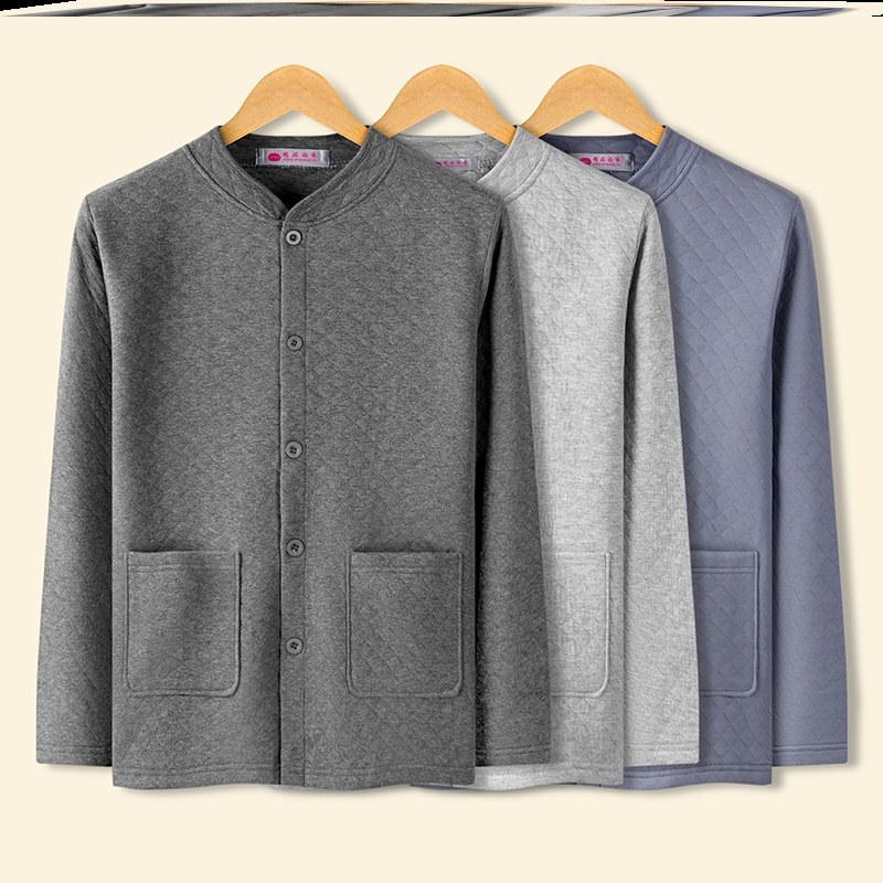 Elderly calorific clothes men's three layers clip cotton thickened open body warm blouse single-piece dad-to-flap heating garment